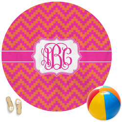 Pink & Orange Chevron Round Beach Towel (Personalized)