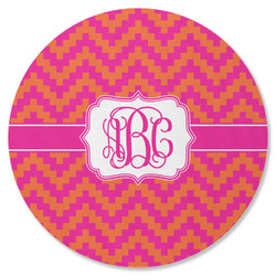 Pink & Orange Chevron Round Rubber Backed Coaster (Personalized)