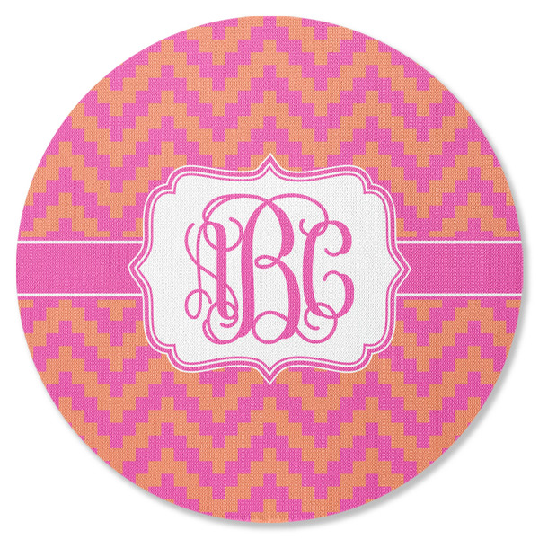 Custom Pink & Orange Chevron Round Rubber Backed Coaster (Personalized)
