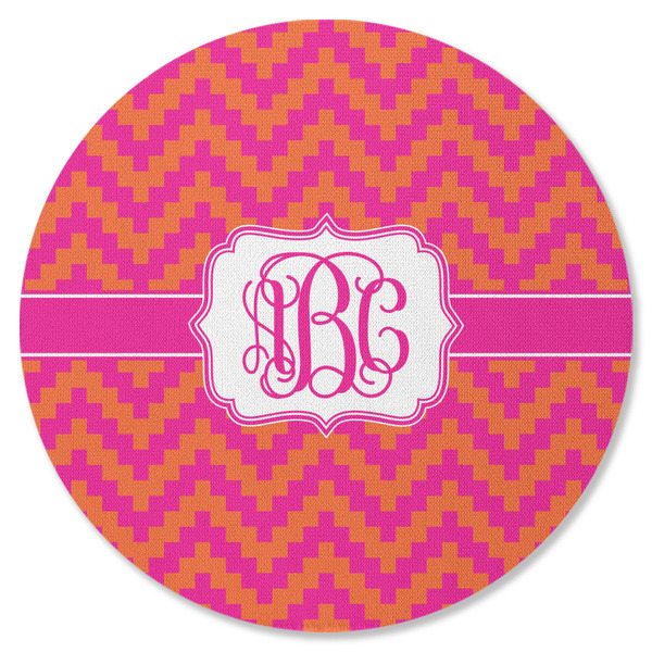Custom Pink & Orange Chevron Round Rubber Backed Coaster (Personalized)