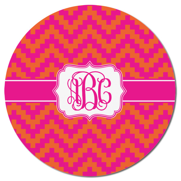 Pink & Orange Chevron Round Fridge Magnet - FRONT