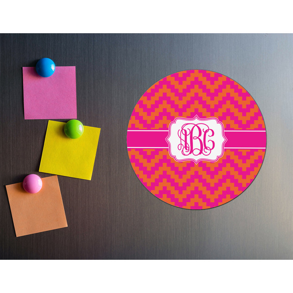 Pink & Orange Chevron Round Fridge Magnet - LIFESTYLE
