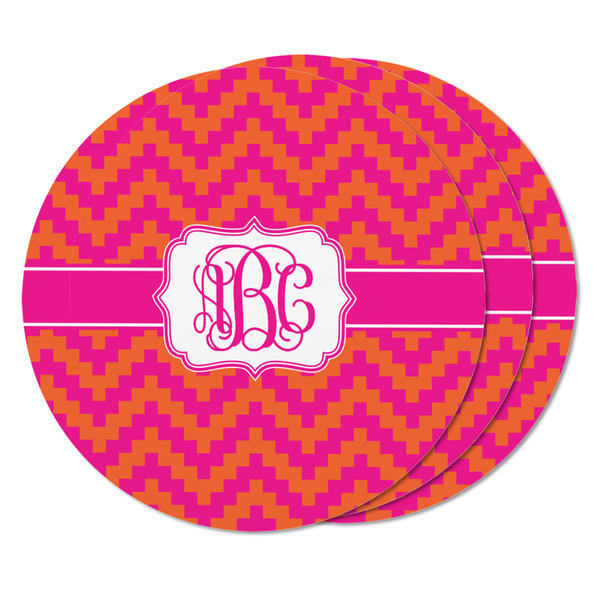 Pink & Orange Chevron Round Fridge Magnet - THREE