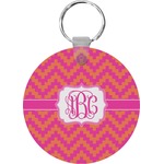 Pink & Orange Chevron Round Plastic Keychain (Personalized)