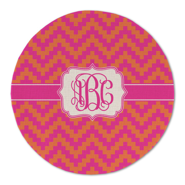 Pink & Orange Chevron Round Linen Placemats - FRONT (Double Sided)