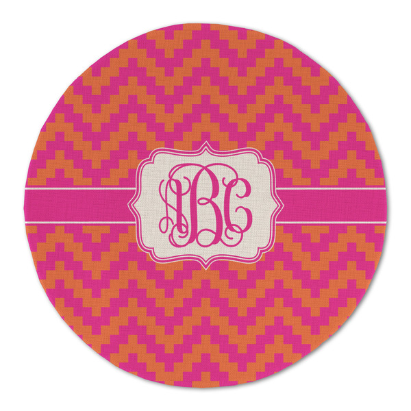 Custom Pink & Orange Chevron Round Linen Placemat - Single Sided (Personalized)