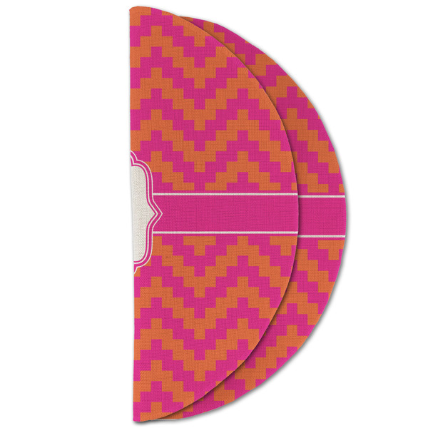 Pink & Orange Chevron Round Linen Placemats - HALF FOLDED (double sided)