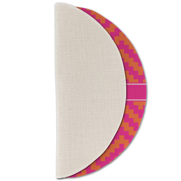 Pink & Orange Chevron Round Linen Placemats - HALF FOLDED (single sided)