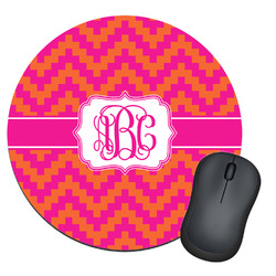 Pink & Orange Chevron Round Mouse Pad (Personalized)
