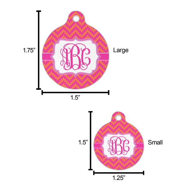 Pink & Orange Chevron Round Pet ID Tag - Large - Comparison Scale