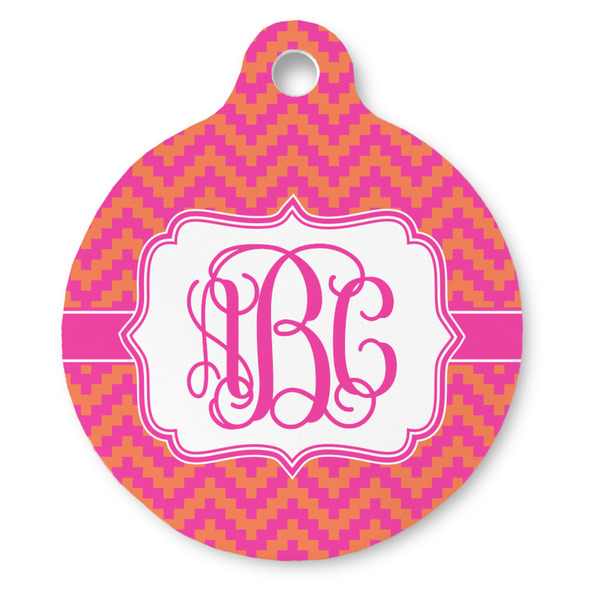 Custom Pink & Orange Chevron Round Pet ID Tag (Personalized)