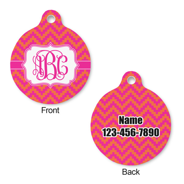 Pink & Orange Chevron Round Pet Tag - Front & Back