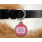 Pink & Orange Chevron Round Pet Tag on Collar & Dog