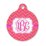 Pink & Orange Chevron Round Pet ID Tag - Small (Personalized)
