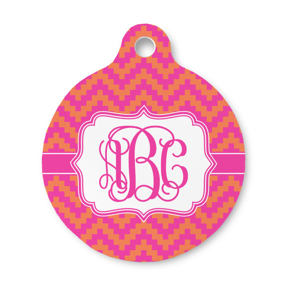 Custom Pink & Orange Chevron Round Pet ID Tag - Small (Personalized)