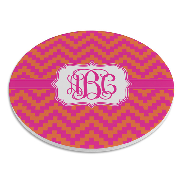 Pink & Orange Chevron Round Stone Trivet - Angle View