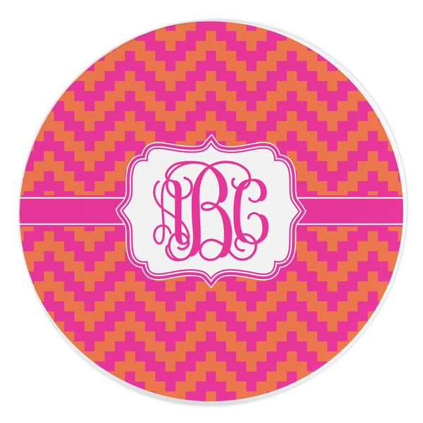Custom Pink & Orange Chevron Round Stone Trivet (Personalized)
