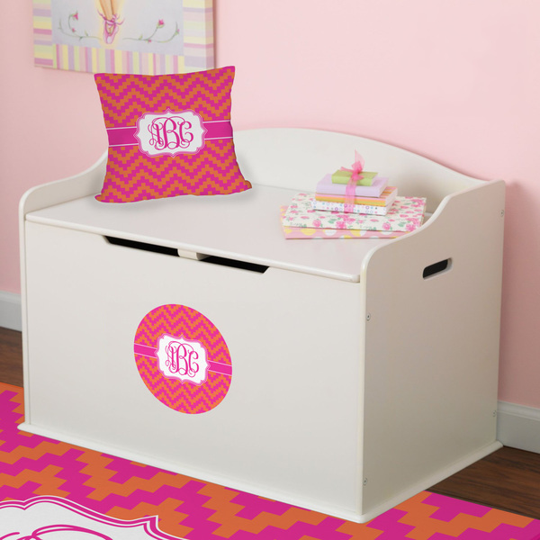 Pink & Orange Chevron Round Wall Decal on Toy Chest