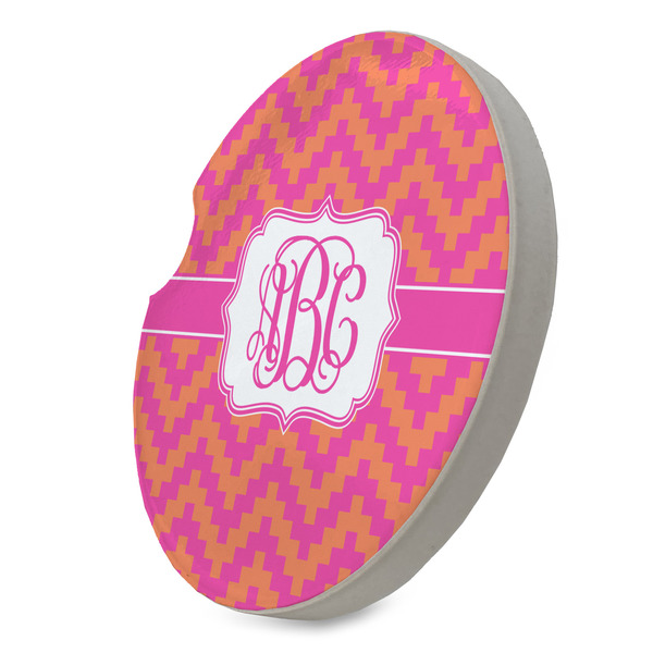 Pink & Orange Chevron Sandstone Car Coaster - STANDING ANGLE