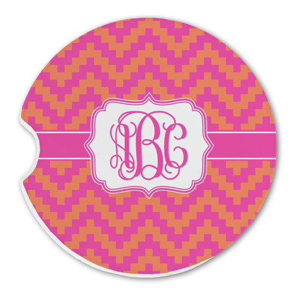 Custom Pink & Orange Chevron Sandstone Car Coaster - Single (Personalized)