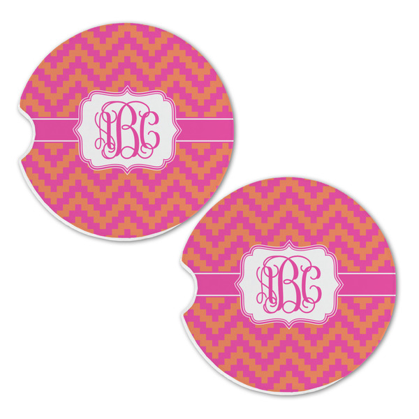 Pink & Orange Chevron Sandstone Car Coasters - Set of 2