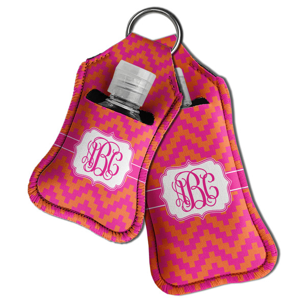 Pink & Orange Chevron Sanitizer Holder Keychain - Both in Case (PARENT)