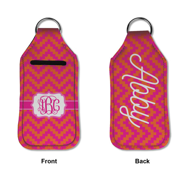 Pink & Orange Chevron Sanitizer Holder Keychain - Large APPROVAL (Flat)