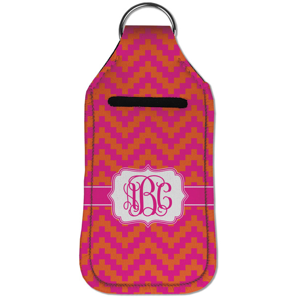Pink & Orange Chevron Sanitizer Holder Keychain - Large (Front)
