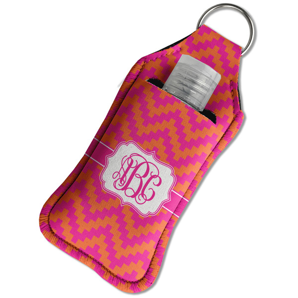 Pink & Orange Chevron Sanitizer Holder Keychain - Large in Case
