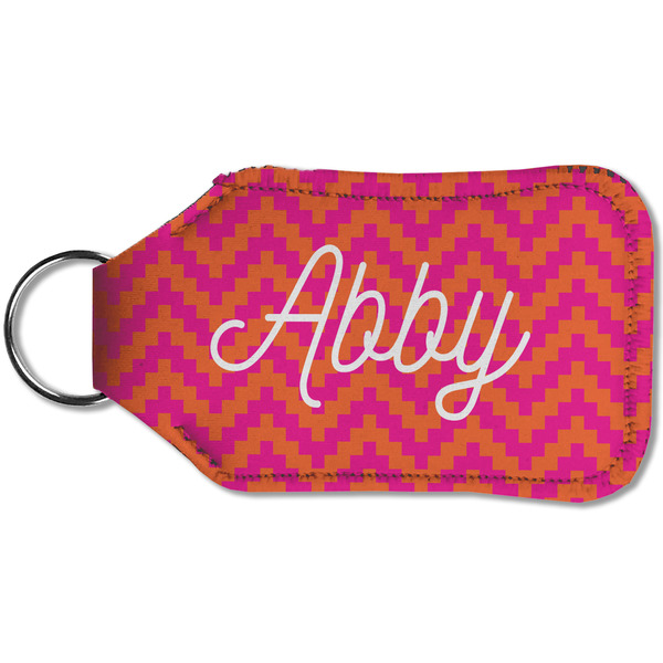 Pink & Orange Chevron Sanitizer Holder Keychain - Small (Back)