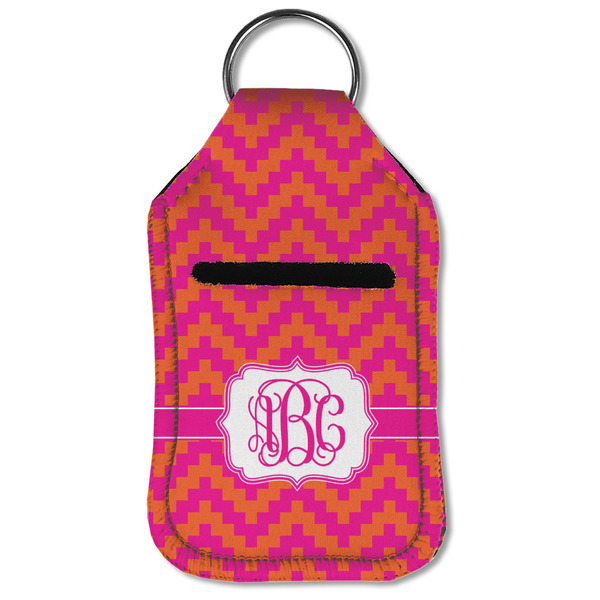 Pink & Orange Chevron Sanitizer Holder Keychain - Small (Front Flat)