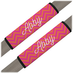 Pink & Orange Chevron Seat Belt Covers (Set of 2) (Personalized)