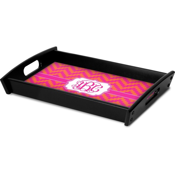 Pink & Orange Chevron Serving Tray Black - Corner