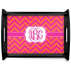 Pink & Orange Chevron Black Wooden Tray - Large (Personalized)