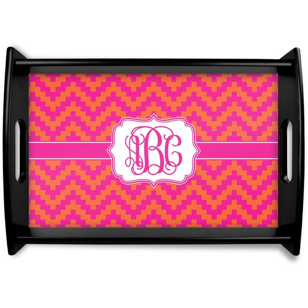 Custom Pink & Orange Chevron Black Wooden Tray - Small (Personalized)