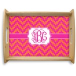 Pink & Orange Chevron Natural Wooden Tray - Large (Personalized)