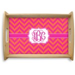 Pink & Orange Chevron Natural Wooden Tray - Small (Personalized)