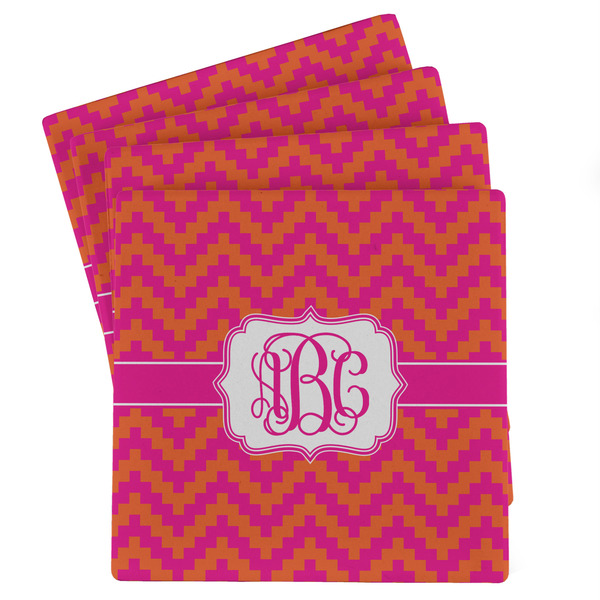 Custom Pink & Orange Chevron Absorbent Stone Coasters - Set of 4 (Personalized)