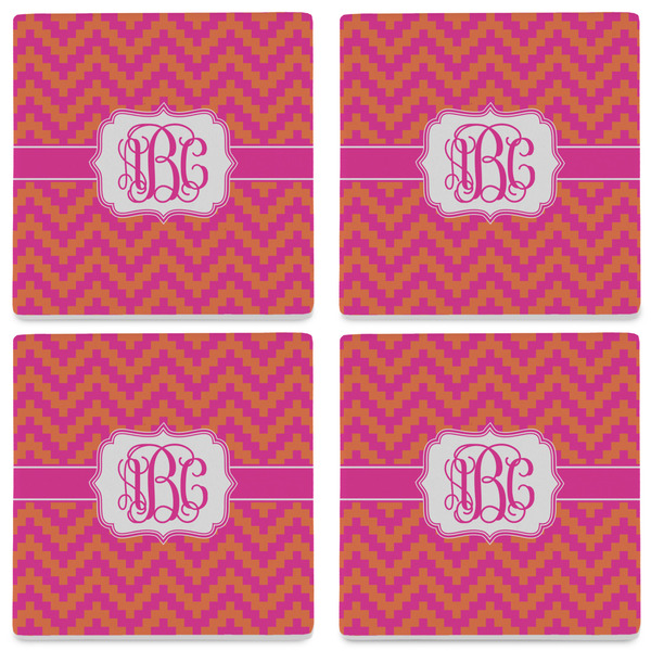 Pink & Orange Chevron Set of 4 Sandstone Coasters - See All 4 View