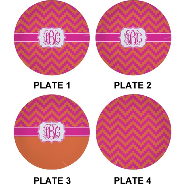 Pink & Orange Chevron Set of Appetizer / Dessert Plates (Approval)