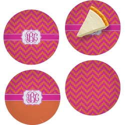 Pink & Orange Chevron Set of 4 Glass Appetizer / Dessert Plate 8" (Personalized)