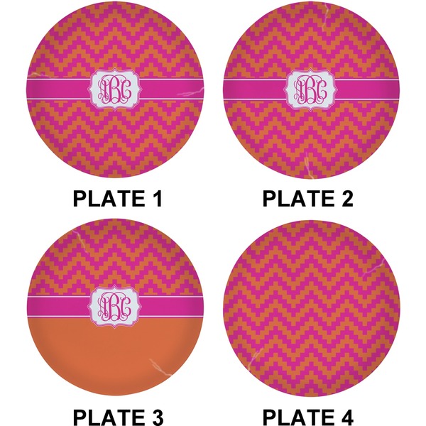 Pink & Orange Chevron Set of Lunch / Dinner Plates (Approval)
