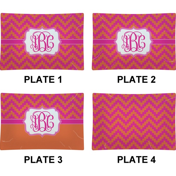 Pink & Orange Chevron Set of Rectangular Appetizer / Dessert Plates (Approval)