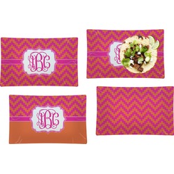 Pink & Orange Chevron Set of 4 Glass Rectangular Lunch / Dinner Plate (Personalized)