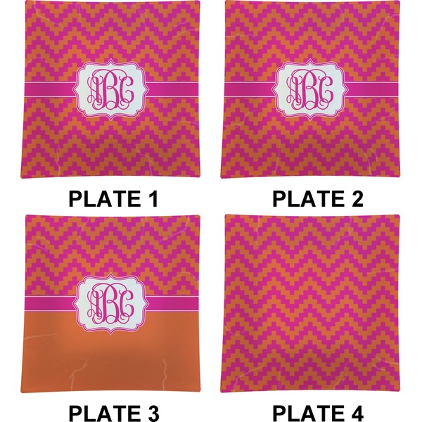 Pink & Orange Chevron Set of Square Dinner Plates (Approval)