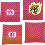 Pink & Orange Chevron Set of 4 Glass Square Lunch / Dinner Plate 9.5" (Personalized)