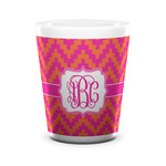 Pink & Orange Chevron Ceramic Shot Glass - 1.5 oz - White - Single (Personalized)