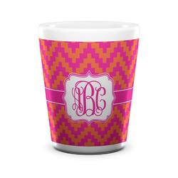 Pink & Orange Chevron Ceramic Shot Glass - 1.5 oz - White - Set of 4 (Personalized)