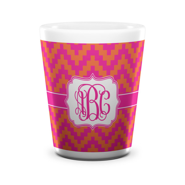 Pink & Orange Chevron Shot Glass - White - FRONT