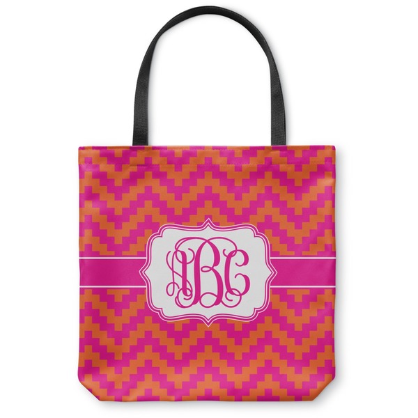 Custom Pink & Orange Chevron Canvas Tote Bag - Large - 18"x18" (Personalized)